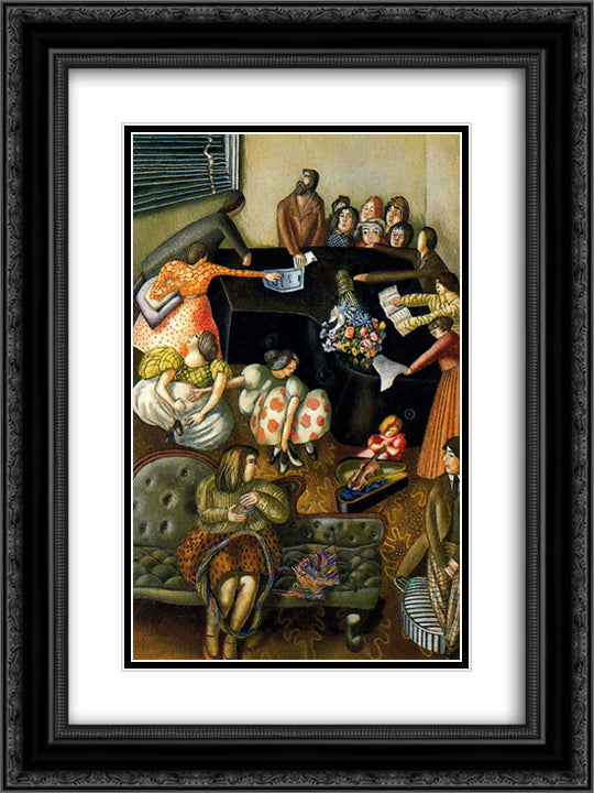 At the Piano 18x24 Black Ornate Wood Framed Art Print Poster with Double Matting by Spencer, Stanley
