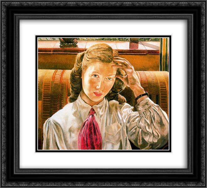 Daphne by the Window, Northern Ireland 22x20 Black Ornate Wood Framed Art Print Poster with Double Matting by Spencer, Stanley