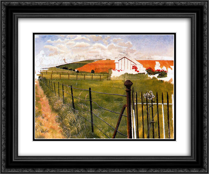 Extensive Landscape with a Wroght - Iron Gat 24x20 Black Ornate Wood Framed Art Print Poster with Double Matting by Spencer, Stanley