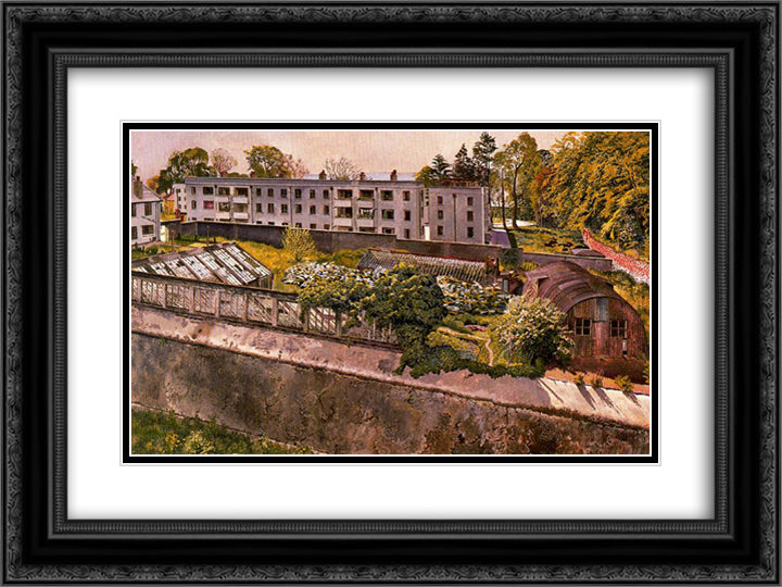 Merville Garden Village Near Belfast 24x18 Black Ornate Wood Framed Art Print Poster with Double Matting by Spencer, Stanley