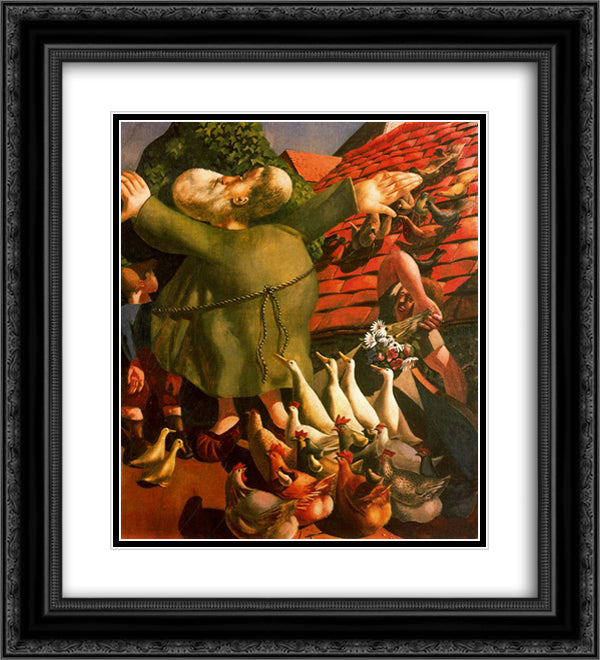 Saint Francis and his birds 20x22 Black Ornate Wood Framed Art Print Poster with Double Matting by Spencer, Stanley