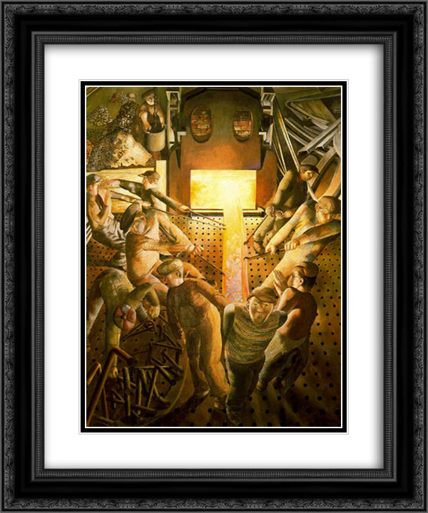 Shipbuilding on the Clyde furnaces 20x24 Black Ornate Wood Framed Art Print Poster with Double Matting by Spencer, Stanley