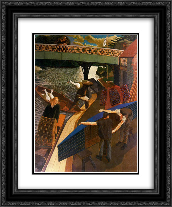 Swan upping at Cookham 20x24 Black Ornate Wood Framed Art Print Poster with Double Matting by Spencer, Stanley