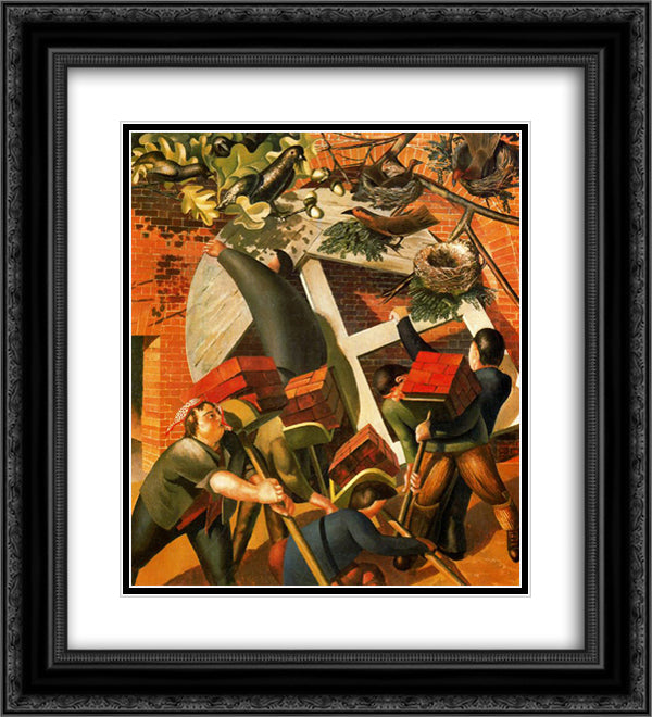 The Builders 20x22 Black Ornate Wood Framed Art Print Poster with Double Matting by Spencer, Stanley