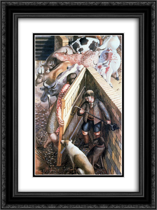 The Farm Gate 18x24 Black Ornate Wood Framed Art Print Poster with Double Matting by Spencer, Stanley