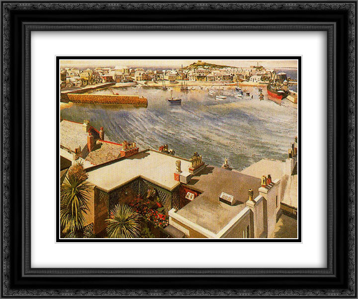 The harbour - St. Ives 24x20 Black Ornate Wood Framed Art Print Poster with Double Matting by Spencer, Stanley