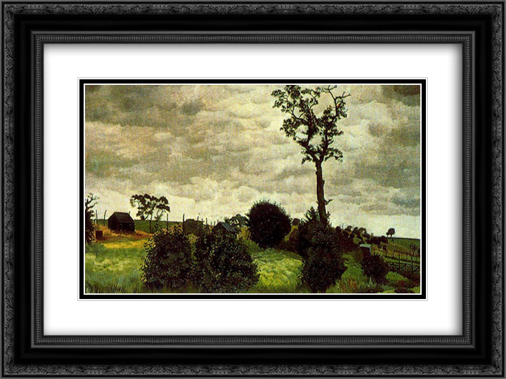 Tree and Chicken Coops 24x18 Black Ornate Wood Framed Art Print Poster with Double Matting by Spencer, Stanley