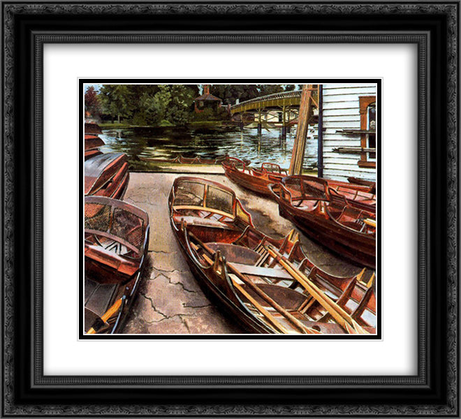 Turk's Boatyard Cookham 22x20 Black Ornate Wood Framed Art Print Poster with Double Matting by Spencer, Stanley
