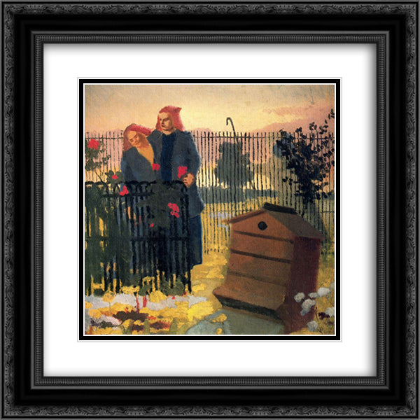 Two girls and a Beehive 20x20 Black Ornate Wood Framed Art Print Poster with Double Matting by Spencer, Stanley