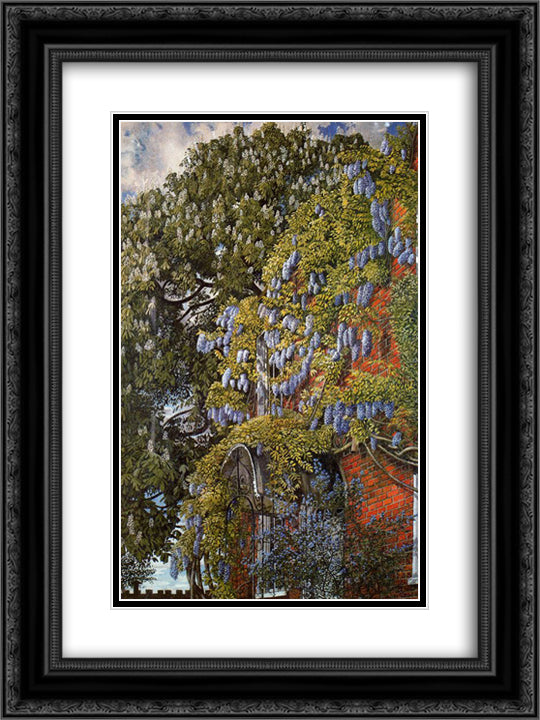 Wisteria at Englefield 18x24 Black Ornate Wood Framed Art Print Poster with Double Matting by Spencer, Stanley