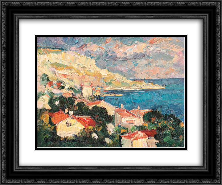 Balchik Gulf 24x20 Black Ornate Wood Framed Art Print Poster with Double Matting by Dimitrescu, Stefan
