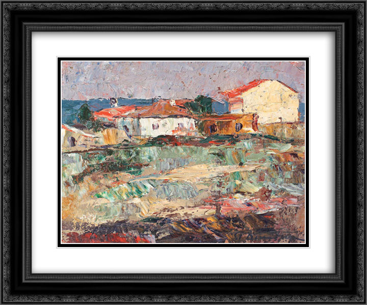 Houses in Mangalia 24x20 Black Ornate Wood Framed Art Print Poster with Double Matting by Dimitrescu, Stefan