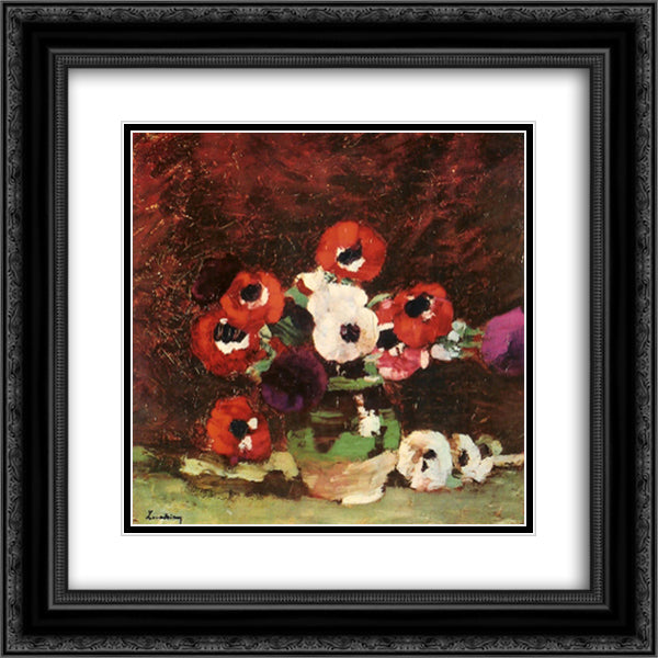 Anemone Flowers 20x20 Black Ornate Wood Framed Art Print Poster with Double Matting by Luchian, Stefan