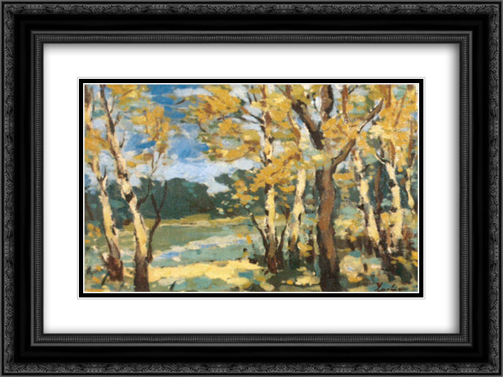 Autumn Woods 24x18 Black Ornate Wood Framed Art Print Poster with Double Matting by Luchian, Stefan
