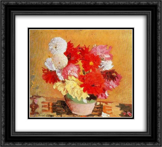 Peonies 22x20 Black Ornate Wood Framed Art Print Poster with Double Matting by Luchian, Stefan