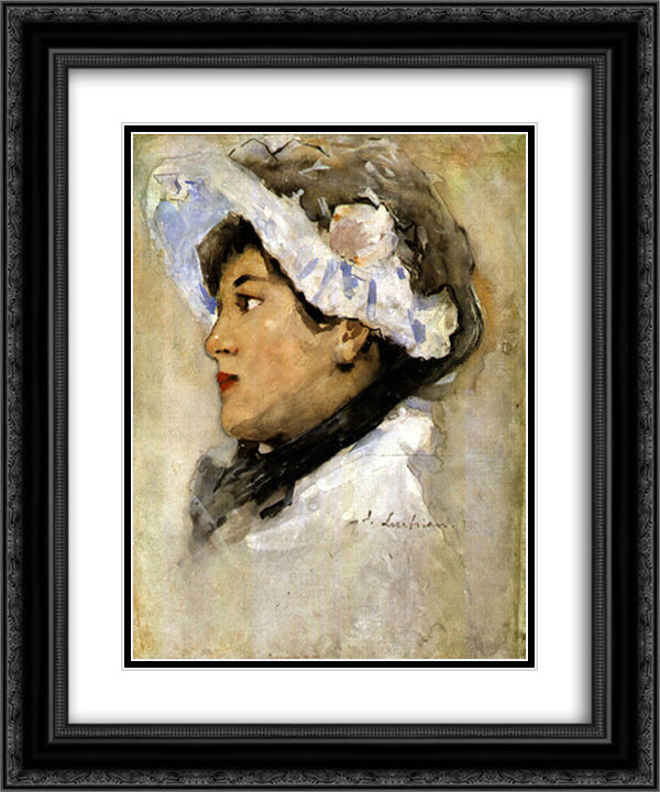 Portrait of a Woman 20x24 Black Ornate Wood Framed Art Print Poster with Double Matting by Luchian, Stefan