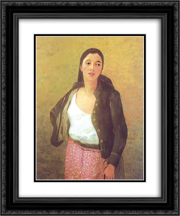 Safta the Flower Girl 20x24 Black Ornate Wood Framed Art Print Poster with Double Matting by Luchian, Stefan