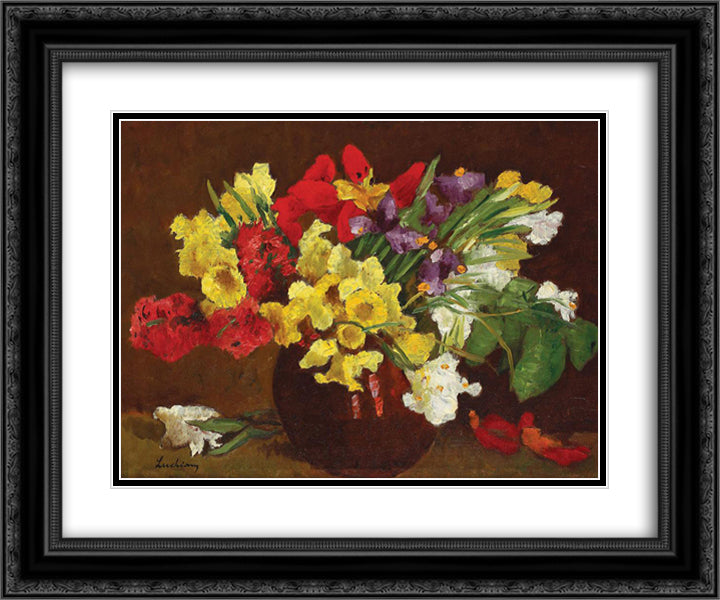 Springtime Flowers 24x20 Black Ornate Wood Framed Art Print Poster with Double Matting by Luchian, Stefan