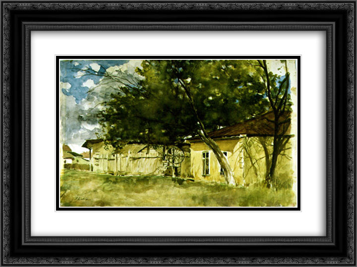 The Well on Clucerului Street 24x18 Black Ornate Wood Framed Art Print Poster with Double Matting by Luchian, Stefan