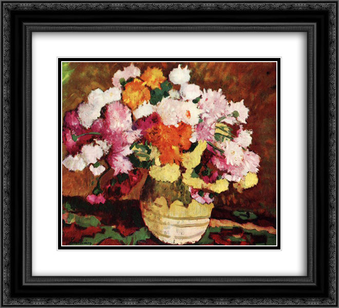 Vase with Chrysanthemums 22x20 Black Ornate Wood Framed Art Print Poster with Double Matting by Luchian, Stefan