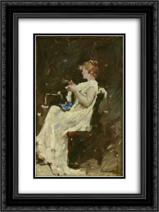 Woman 18x24 Black Ornate Wood Framed Art Print Poster with Double Matting by Luchian, Stefan