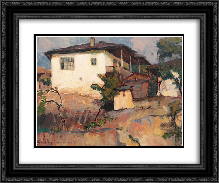 Landscape with Houses 24x20 Black Ornate Wood Framed Art Print Poster with Double Matting by Popescu, Stefan