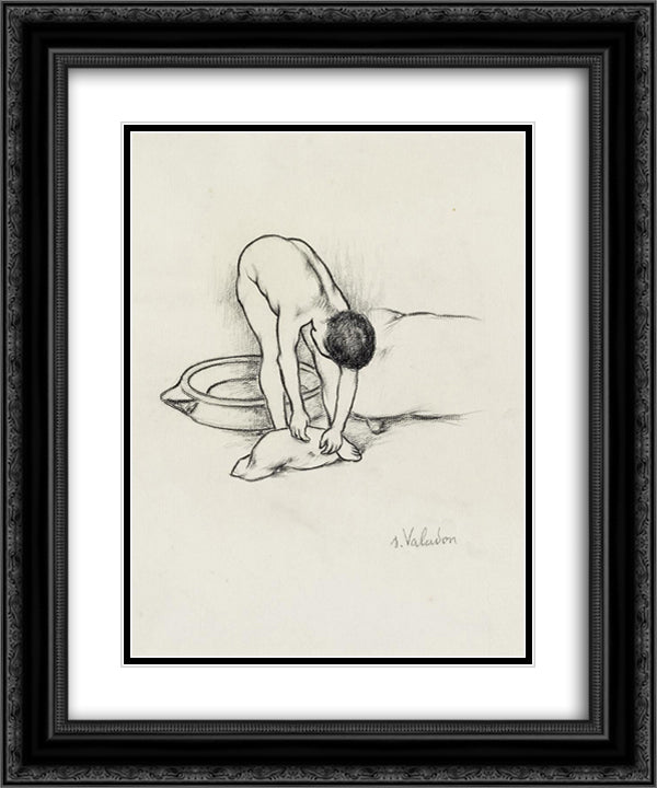 Female Nude, washing herself 20x24 Black Ornate Wood Framed Art Print Poster with Double Matting by Valadon, Suzanne
