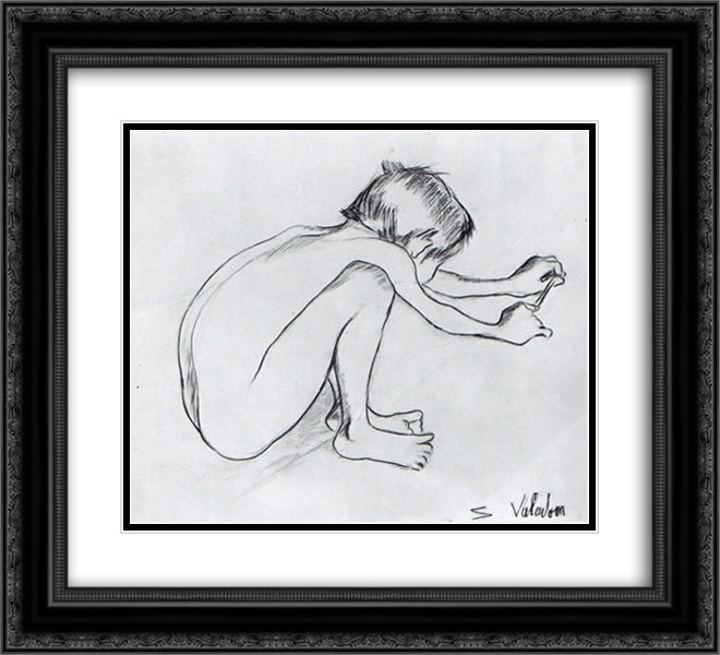 Maurice Utrillo Playing with a Sling Shot 22x20 Black Ornate Wood Framed Art Print Poster with Double Matting by Valadon, Suzanne