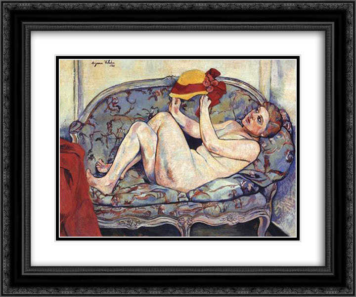 Nude Reclining on a Sofa 24x20 Black Ornate Wood Framed Art Print Poster with Double Matting by Valadon, Suzanne