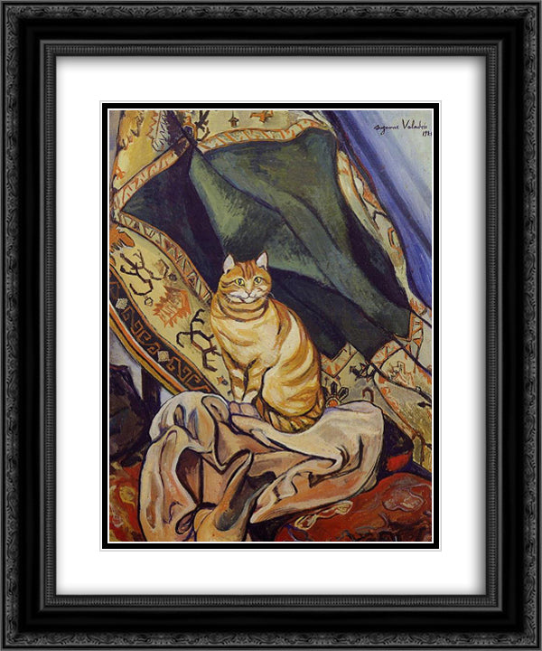 Raminou sitting on a cloth 20x24 Black Ornate Wood Framed Art Print Poster with Double Matting by Valadon, Suzanne