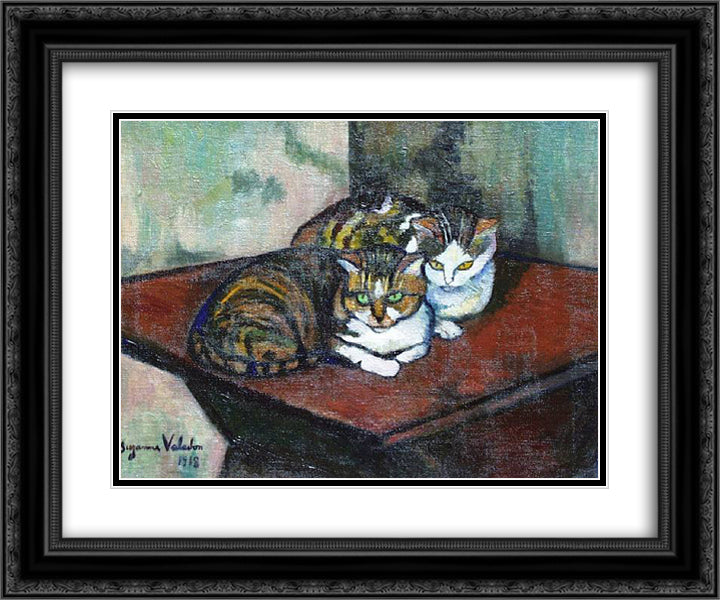 Two cats 24x20 Black Ornate Wood Framed Art Print Poster with Double Matting by Valadon, Suzanne