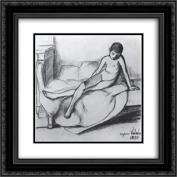 Utrillo Nude Sitting on a Couch 20x20 Black Ornate Wood Framed Art Print Poster with Double Matting by Valadon, Suzanne