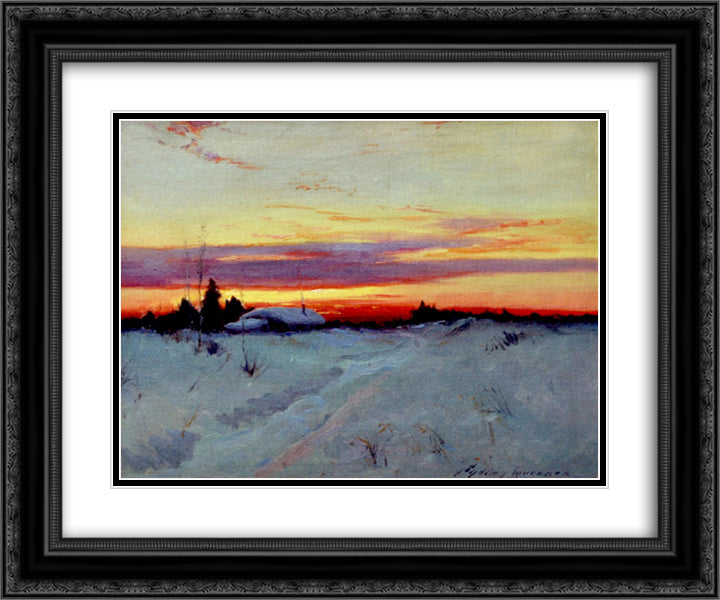 Alaska Sunset 24x20 Black Ornate Wood Framed Art Print Poster with Double Matting by Laurence, Sydney