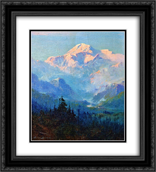 Mount McKinley, Sunset 20x22 Black Ornate Wood Framed Art Print Poster with Double Matting by Laurence, Sydney