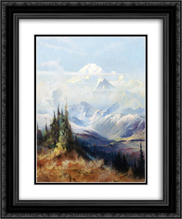 Mount McKinley in Mist 20x24 Black Ornate Wood Framed Art Print Poster with Double Matting by Laurence, Sydney