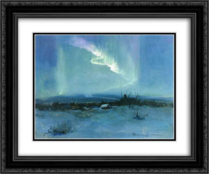 Northern Lights 24x20 Black Ornate Wood Framed Art Print Poster with Double Matting by Laurence, Sydney