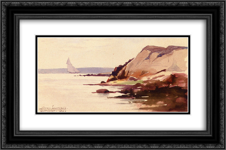 Sailing off Gloucester Coast 24x16 Black Ornate Wood Framed Art Print Poster with Double Matting by Laurence, Sydney