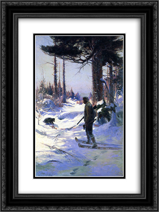 The Trapper 18x24 Black Ornate Wood Framed Art Print Poster with Double Matting by Laurence, Sydney