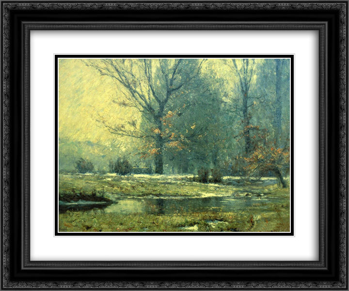 Creek in Winter 24x20 Black Ornate Wood Framed Art Print Poster with Double Matting by Steele, T. C.