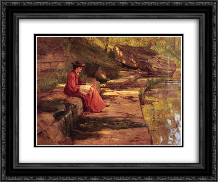 Daisy by the River 24x20 Black Ornate Wood Framed Art Print Poster with Double Matting by Steele, T. C.
