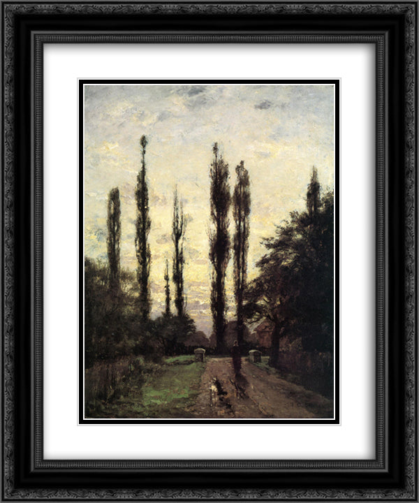 Evening, Poplars 20x24 Black Ornate Wood Framed Art Print Poster with Double Matting by Steele, T. C.