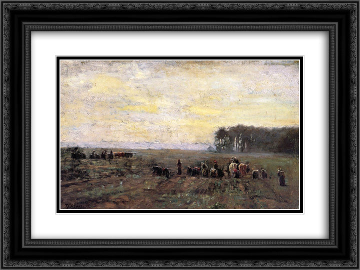 Haying Scene 24x18 Black Ornate Wood Framed Art Print Poster with Double Matting by Steele, T. C.