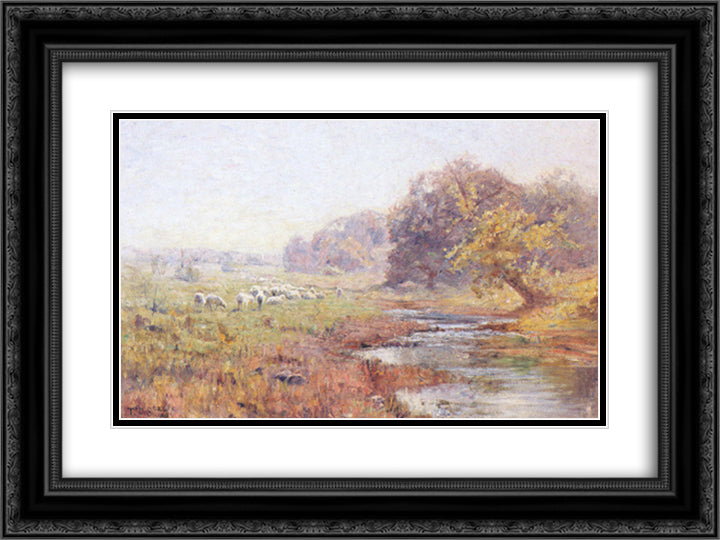 Morning. The Sheep 24x18 Black Ornate Wood Framed Art Print Poster with Double Matting by Steele, T. C.