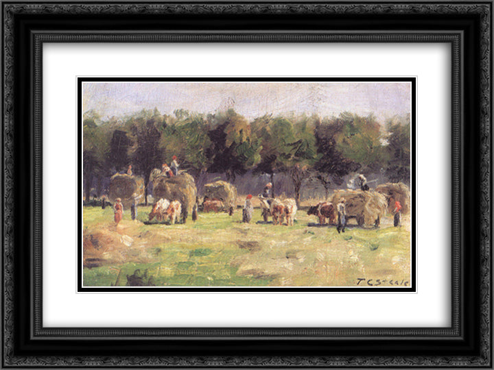 Munich Haying 24x18 Black Ornate Wood Framed Art Print Poster with Double Matting by Steele, T. C.