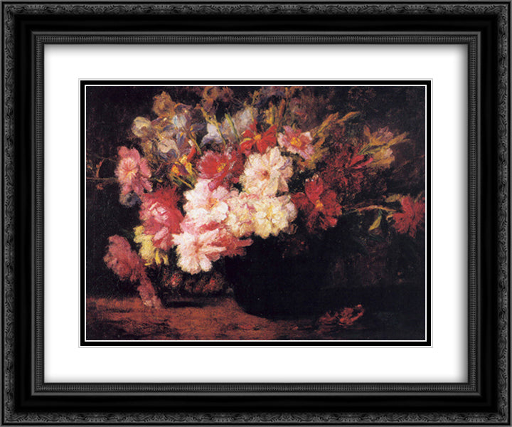 Peonies and Irises 24x20 Black Ornate Wood Framed Art Print Poster with Double Matting by Steele, T. C.