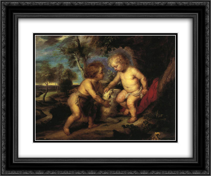 The Christ Child and the Infant St. John after Rubens 24x20 Black Ornate Wood Framed Art Print Poster with Double Matting by Steele, T. C.