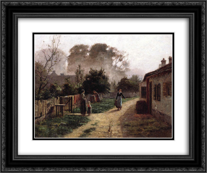 Village Scene 24x20 Black Ornate Wood Framed Art Print Poster with Double Matting by Steele, T. C.