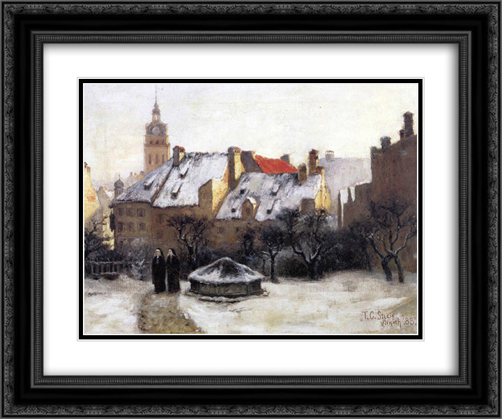 Winter Afternoon Old Munich 24x20 Black Ornate Wood Framed Art Print Poster with Double Matting by Steele, T. C.