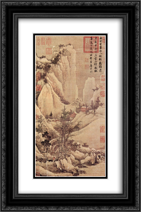 Clearing after Snow on a Mountain Pass 16x24 Black Ornate Wood Framed Art Print Poster with Double Matting by Tang Yin