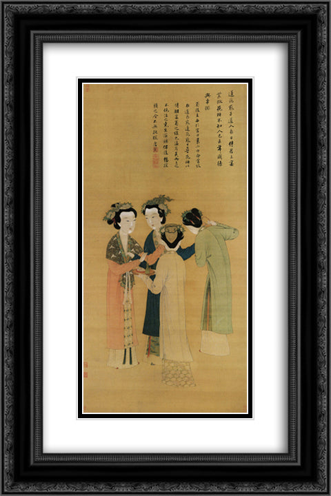 Court Ladies of the Former Shu 16x24 Black Ornate Wood Framed Art Print Poster with Double Matting by Tang Yin